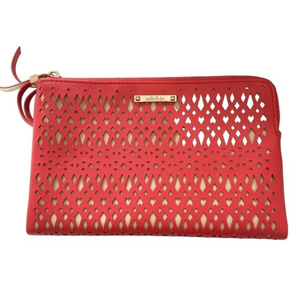 Stella & Dot Perforated Clutch Large 9x5.5 Double Sided Mirror Card Holder Pink - Picture 11 of 11